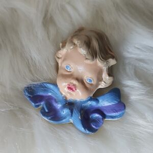 Vintage Sciato Italian Cherub Figurine with Blue Accents
